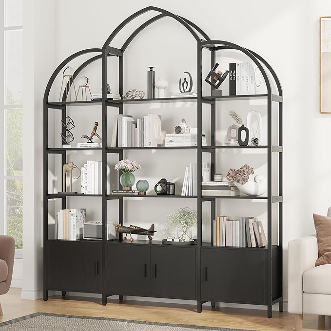 Triple Wide 5 Tier Tall Arched Bookshelf and Bookcase by Nosepen