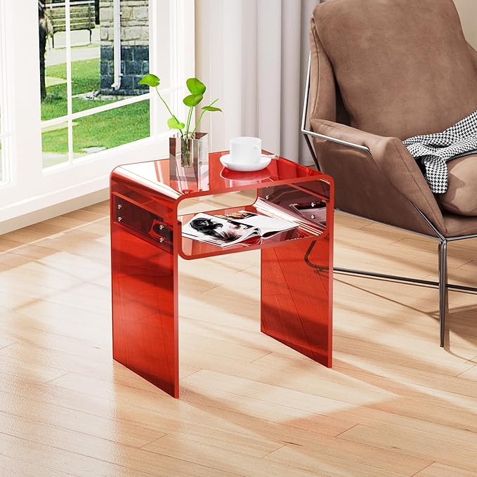 Clear Acrylic End Table 2-Tier Bedside Nightstand - Image 5