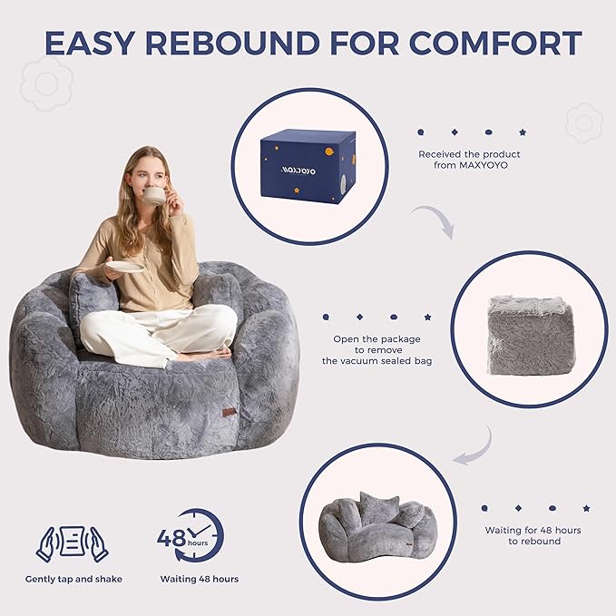 MAXYOYO Bean Bag Chair with 3 Pillows, Oversized Floral Shaped Bean Bag Sofa - Image 6