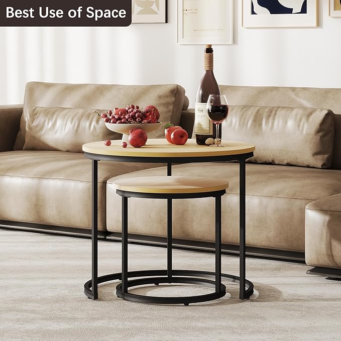 Nesting Tables Set of 2, Round Coffee Table, Small Nesting Coffee Table - Image 6