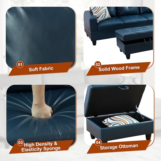 Osparple Sectional Couch PU Leather L Shaped Couch 3 Pieces Modular Sectional - Image 5
