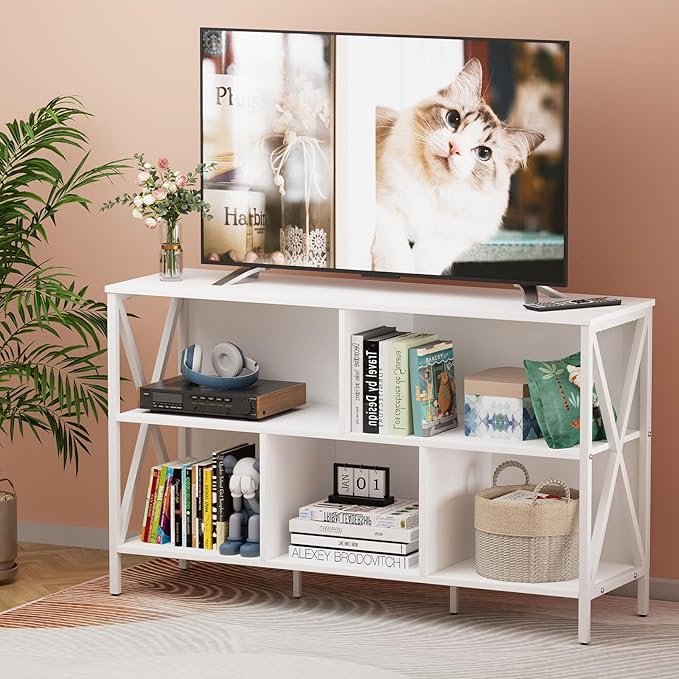Horizontal Bookshelf, Industrial Modern 5 Cube Low Wide Cubby Bookcase - Image 5