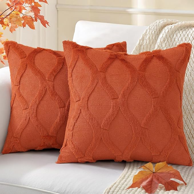 decorUhome Fall Throw Pillow Covers 18x18 Inch Set of 2, Soft Plush Faux Fur by decorUhome