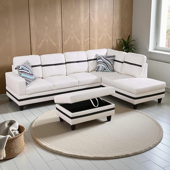 Couches for Living Room PU Leather L Shaped Couch Comfy 3 Pieces Sectional Sofa - Image 4