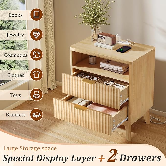 LYNCOHOME Fluted Nightstand Set of 2 - Image 3