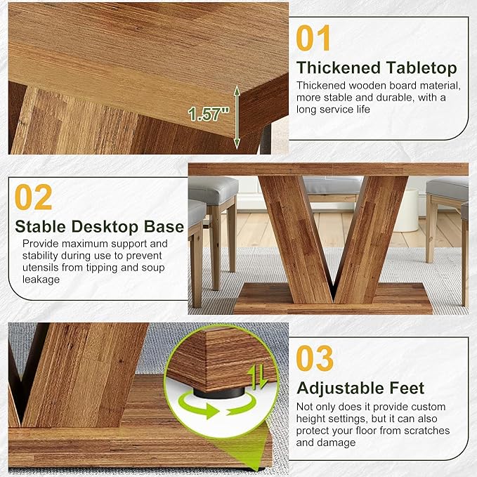 NicBex 47" Dining Table for 4 People, Farmhouse Dinner Table Small Dining Room - Image 3
