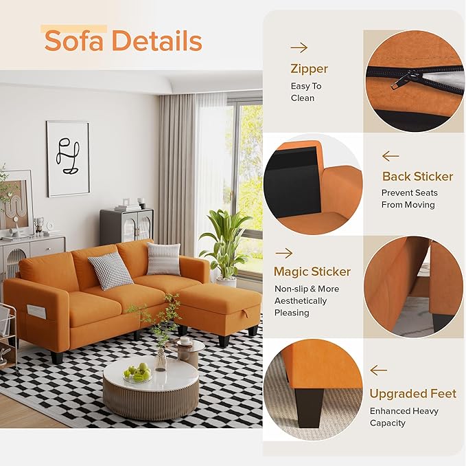 ZeeFu Convertible Sectional Sofa Couch, Classic 3 Seat L-Shaped Sofa Set - Image 6