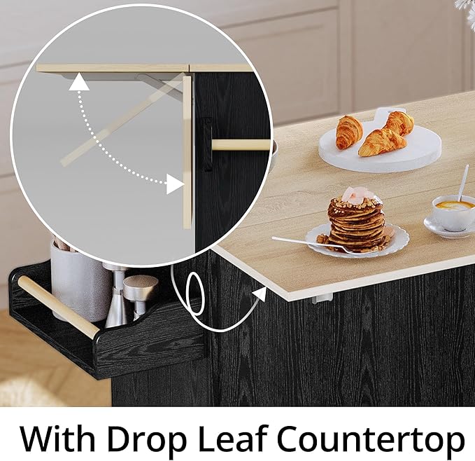 IRONCK Kitchen Island with Storage, Rolling Kitchen Island on Wheels with Drop - Image 5