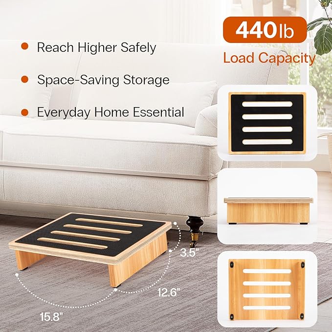 StrongTek 3.5" One Step Stool for Adults, Sturdy Wooden Riser - Image 2