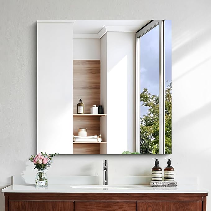 KOCUUY Large Frameless Mirror, 36x36 Inch Square Bathroom Vanity Mirror by KOCUUY