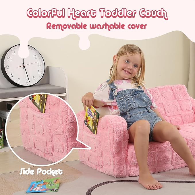 Extra Wider Seating Toddler Couch, 2-in-1 Toddler Soft Couch Fold Out - Image 4
