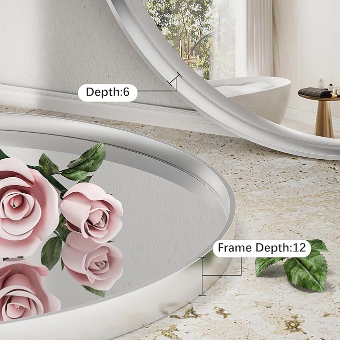 Hasipu Round Silver Mirror 38 Inch Large Round Bathroom Mirror Metal Frame - Image 5