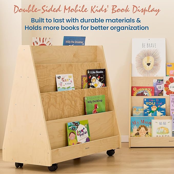 Kids Bookshelf for Toddlers and Babies, Double-Sided Wooden Montessori - Image 6