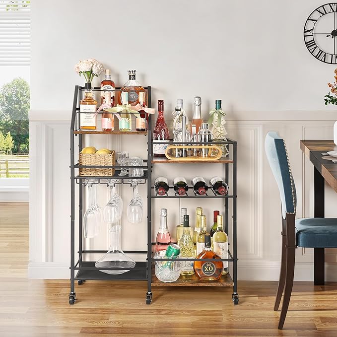 VINAEMO Rolling Bar Cart with Wine Glass Holder, Mini Bar - Image 7