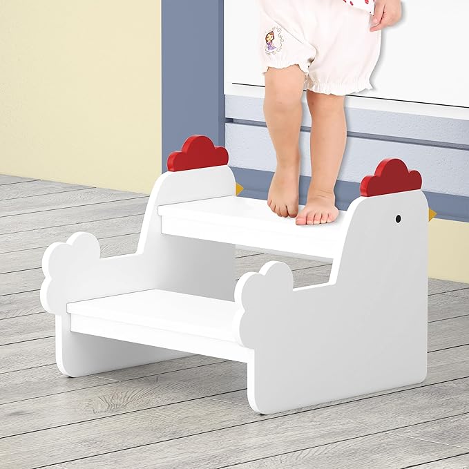 Wood Step Stools for Kids, Child Two Step Stool of Chick Shape, Toddler Step by AZODY