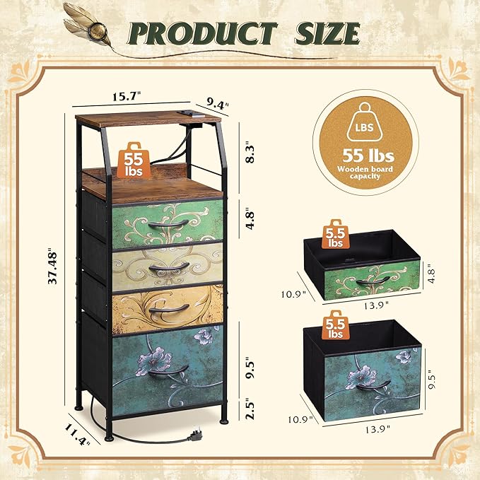 WLIVE 4 Drawer Dresser for Bedroom, Tall Night Stand Bed Side Table, End Table - Image 3