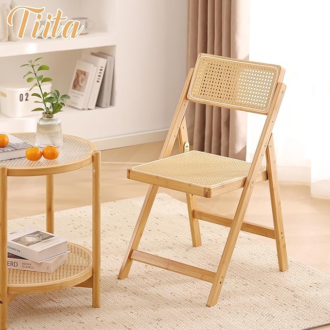 Tiita Rattan Dining Chairs Set of 1, Mid Century Modern Folding Chair, Bamboo - Image 9
