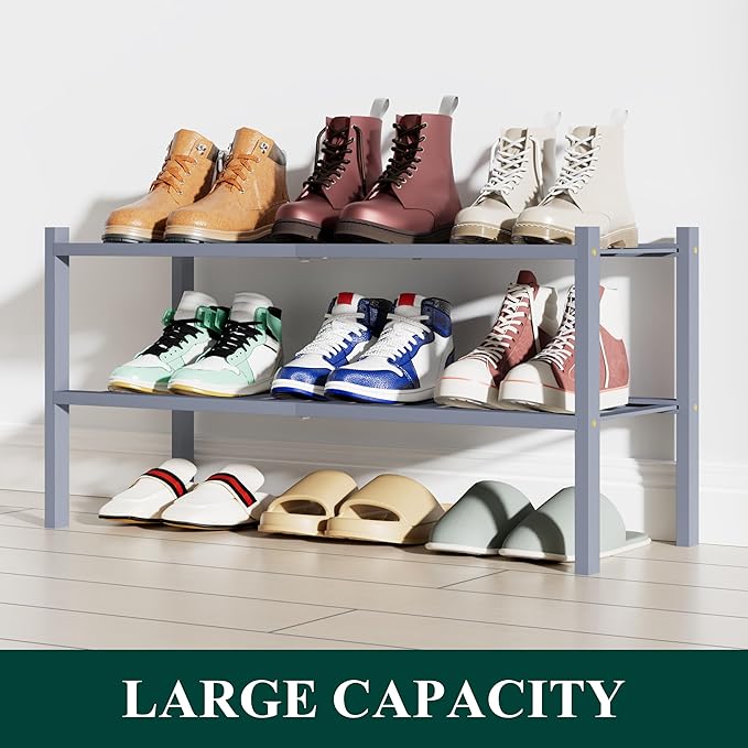 Smiry Shoe Rack, 2 Tier Bamboo Shoe Organizer, Stackable Free Standing Wooden - Image 5