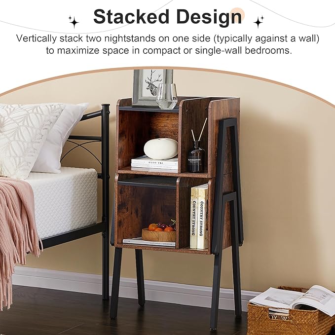 VECELO Nightstand Set of 2, Industrial Side End Table/Stackable Accent Furniture - Image 6