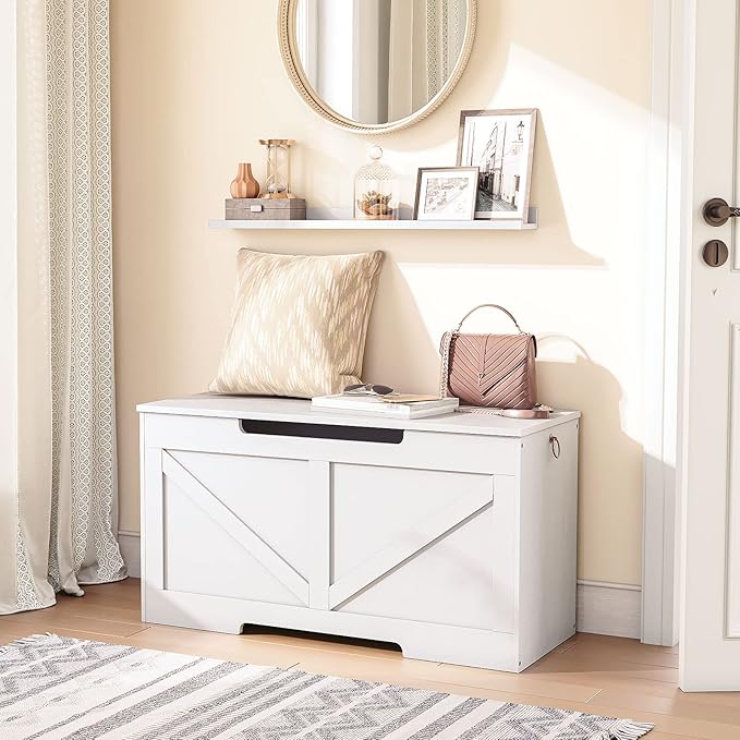 HOOBRO Storage Bench, 29.5” Retro Wooden Storage Chest - Image 4