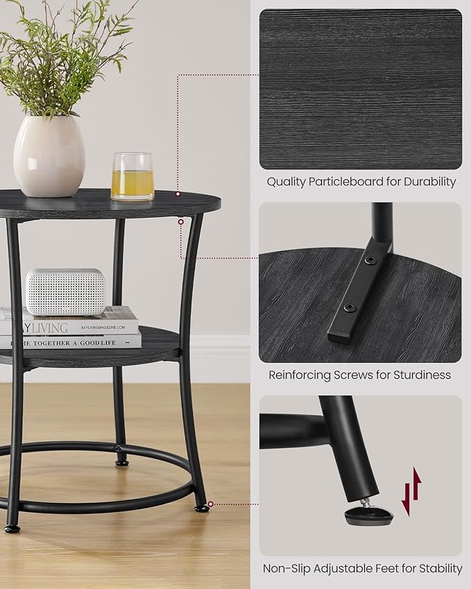 VASAGLE Side Table, 2-Tier Round End Table, Nightstand - Image 5