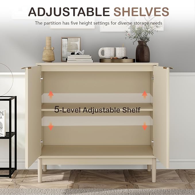 Fluted Cabinet with Storage, Buffet Cabinet Sideborad with Door, Kitchen Buffet - Image 5
