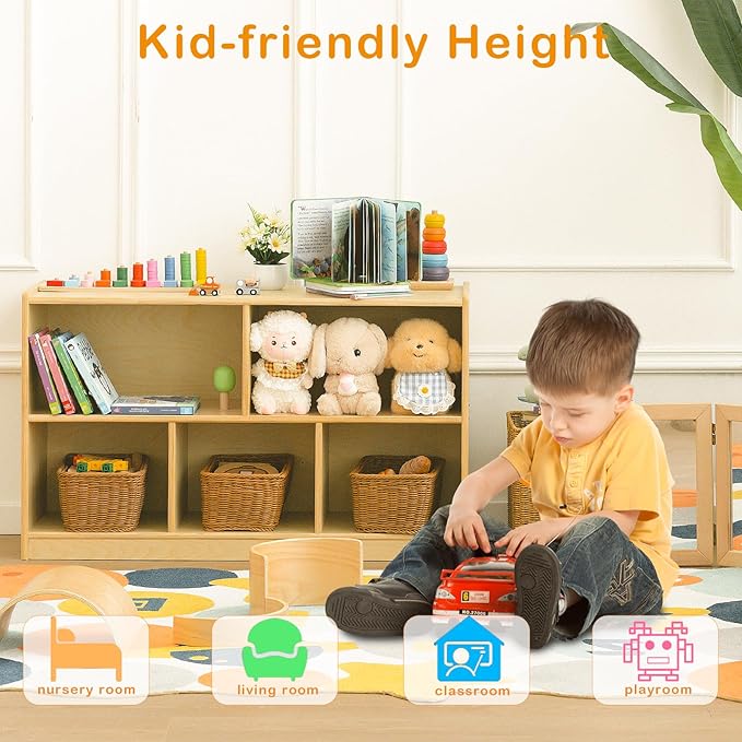 Kids Bookshelf and Toy Storage Shelf, Wooden Montessori Bookshelf, 2-Tier Toy - Image 2