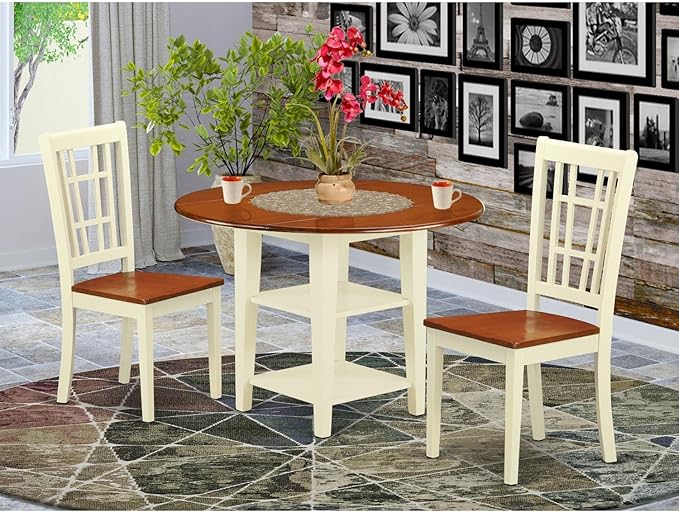 East West Furniture SUNI3-BMK-W 3 Piece Kitchen Table Set - Image 6