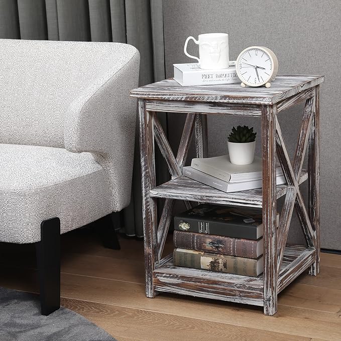 MyGift 24 Inch Tall End Table, Rustic Torched Solid Wood Living Room Accent - Image 2