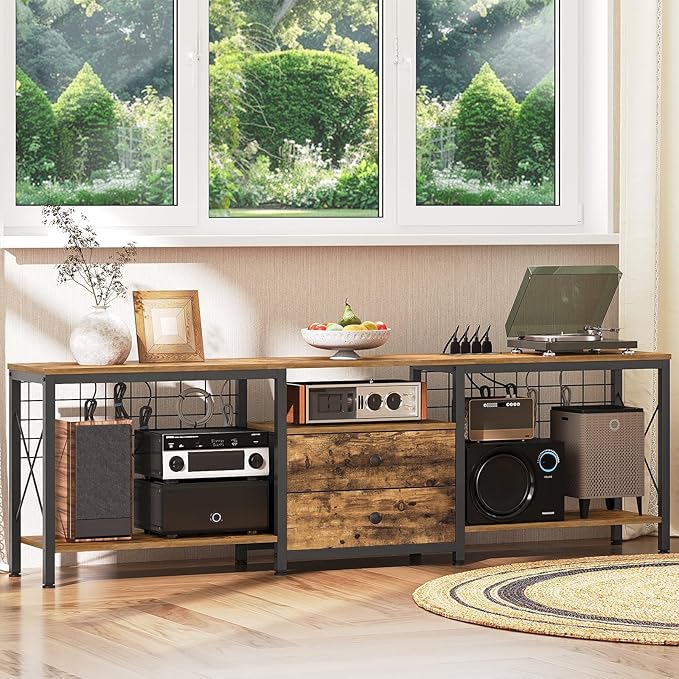 TV Stand with Power Outlet Up to 75 Inch, Entertainment Center with 2 Fabric - Image 3