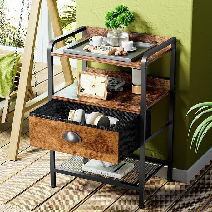 Night Stand Side Table Drawer Nightstand Storage Drawers Bedside Table Metal - Image 2