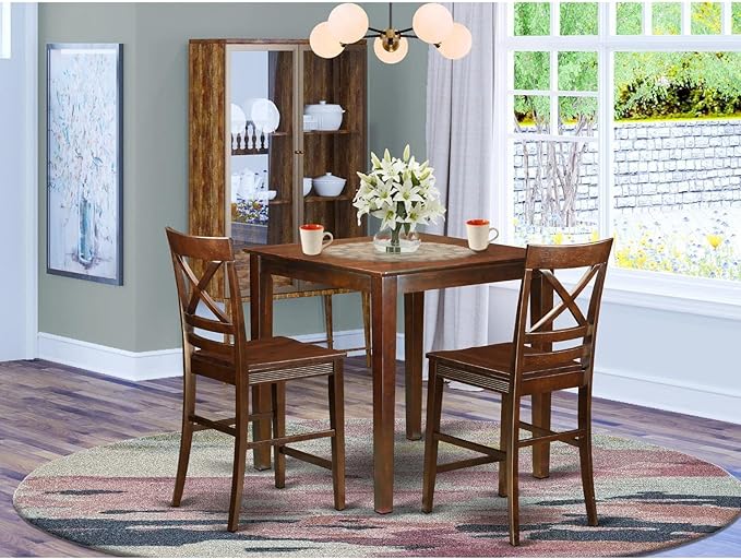 East West Furniture VNQU3-MAH-W 3 Piece Counter Height Pub Set - Image 7