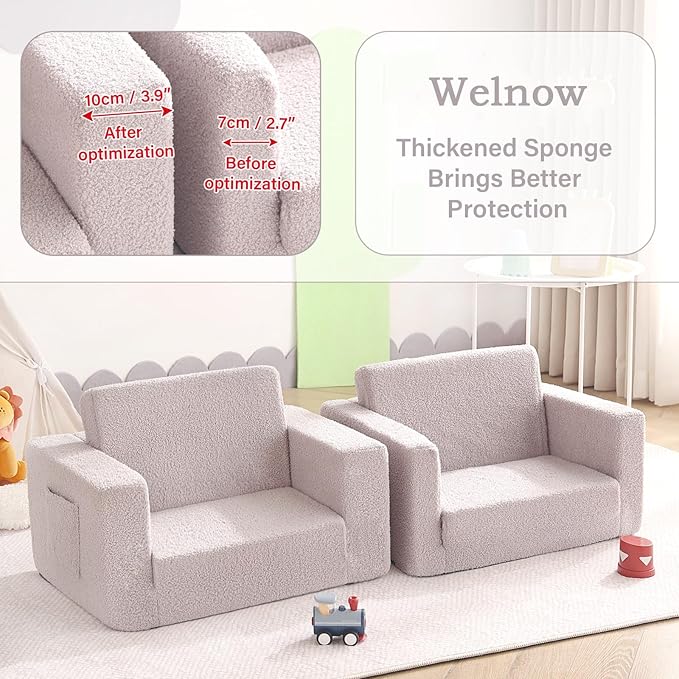 Welnow Toddler Chair, 2-in-1 Soft Sherpa Kids Sofa, Convertible Toddler Couch - Image 5