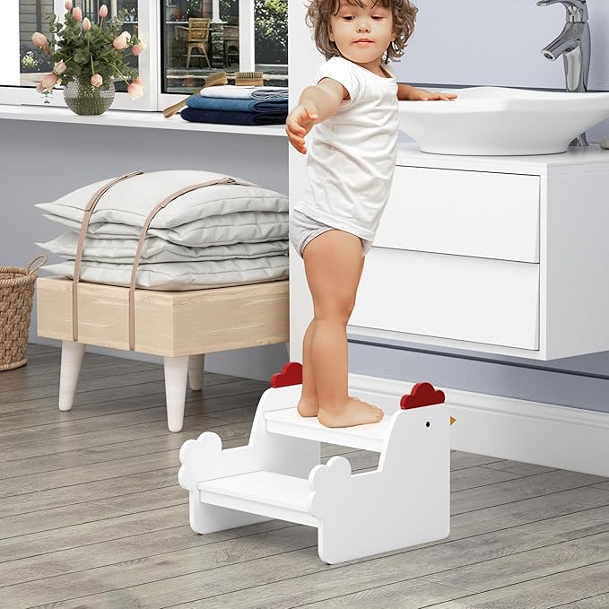 Wood Step Stools for Kids, Child Two Step Stool of Chick Shape, Toddler Step - Image 2