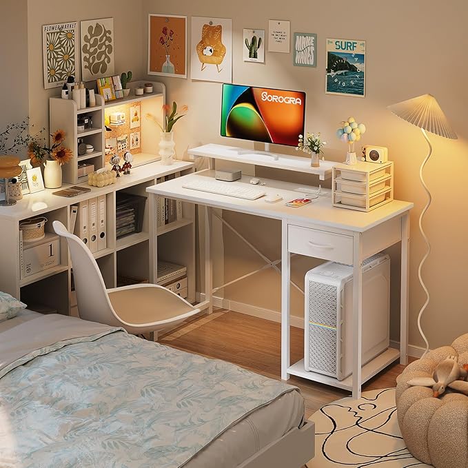 Computer Desk with Adjustable Monitor Stand, 39.4 in Small Desk with Reversible - Image 8