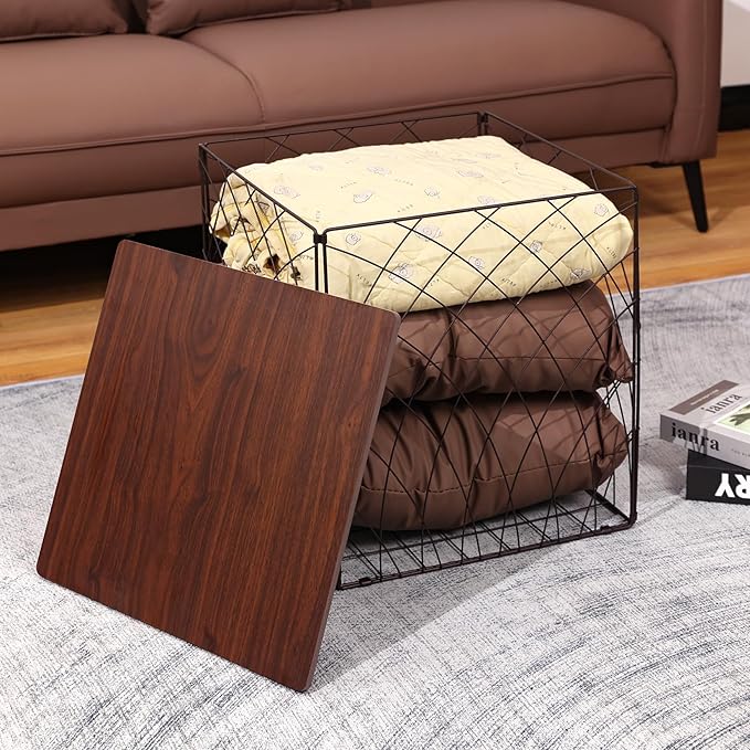 Small Coffee Table Storage, Square End Tables Blanket Basket - Image 5