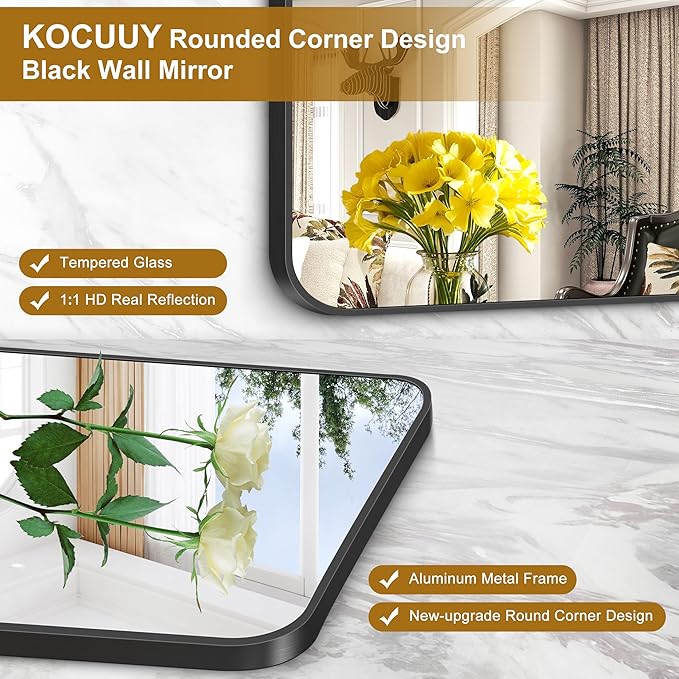 KOCUUY Black Bathroom Mirror 60"x24", Large Vanity Mirror - Image 7