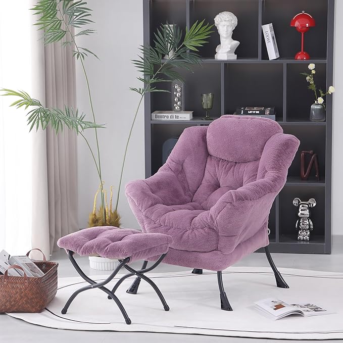 Lazy Chair with Folding Ottoman, Modern Accent Lounge Armchair with Armrests - Image 8