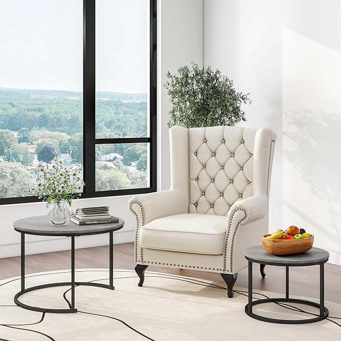 Nesting Round Coffee Table Set of 2 End Tables - Image 7