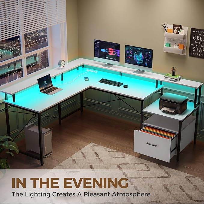 Rolanstar Computer Desk with File Drawer, L Shaped Computer Corner Desk with - Image 7