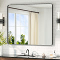 TETOTE 42 x 36 Black Bathroom Mirror Matte Black Metal Framed Vanity Mirror by TETOTE