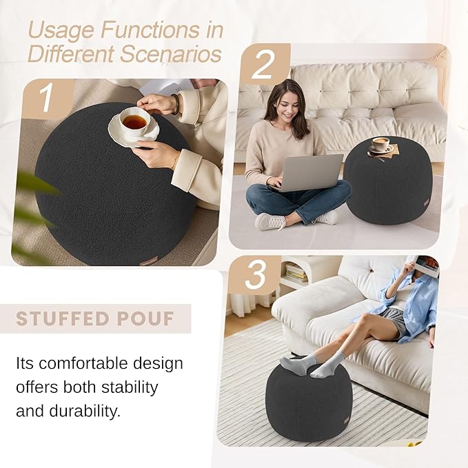 MeMoreCool Stuffed Round Pouf Ottoman Foot Rest, Floor Pouf Foot Stool - Image 3