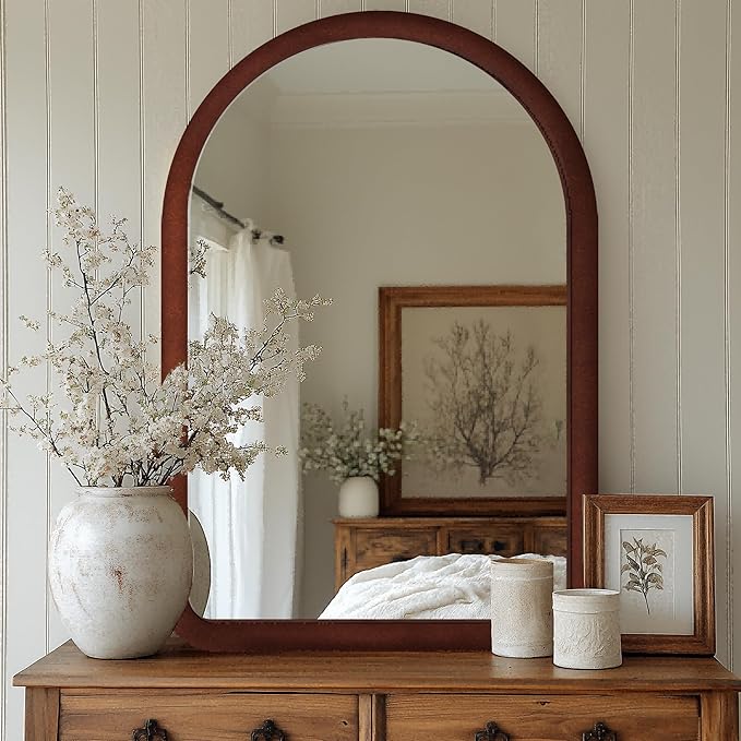 36"x24" Arched Bathroom Mirror, Wall Mounted Vanity Plush Flannel Frame Mirror - Image 2