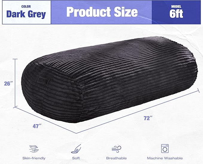 Hobestluk 6FT Bean Bag Chairs Adult Bean Bag - Image 2