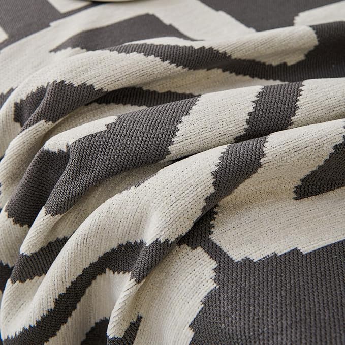 STACYPIK Boho Geometric Dark Grey Chenille Sofa Cover - Image 8