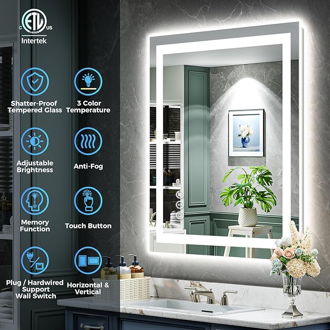 24x32 Inch LED Bathroom Mirror - Image 2