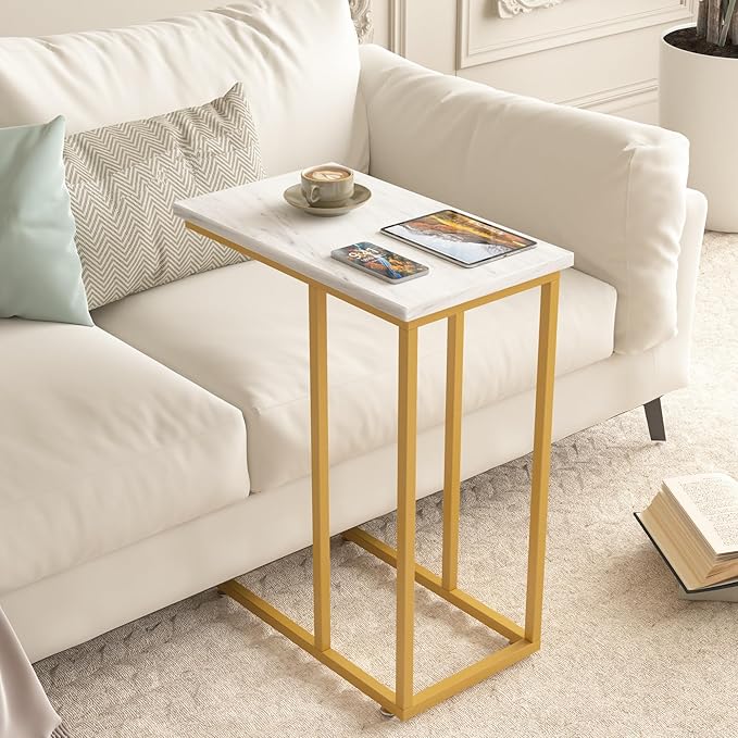 VECELO C Shaped End Side Table for Sofa Couch and Bed Snack TV Tray for Living - Image 4