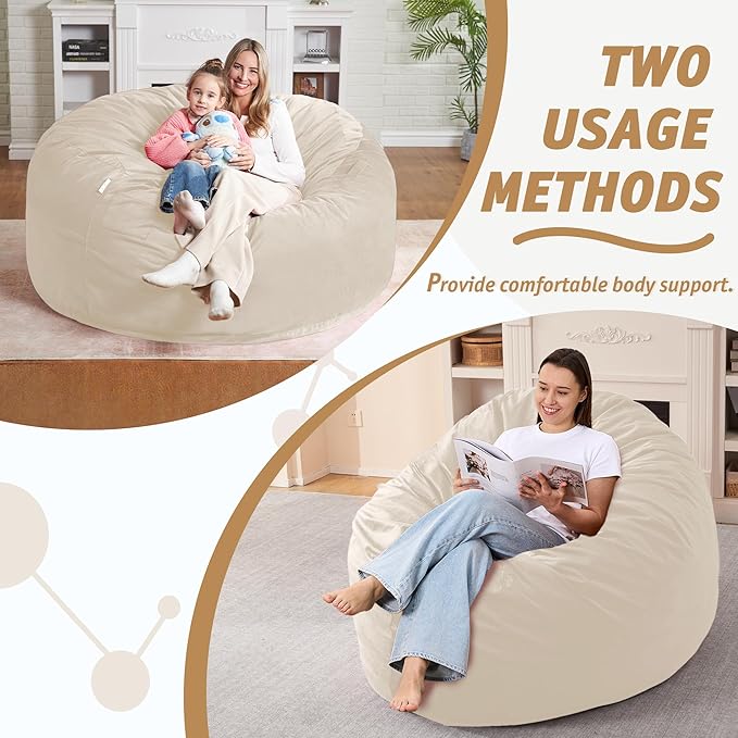 5FT Bean Bag Chair with Ultra Soft Velvet Cover Bean Bag Sofa with Memory Foam - Image 5