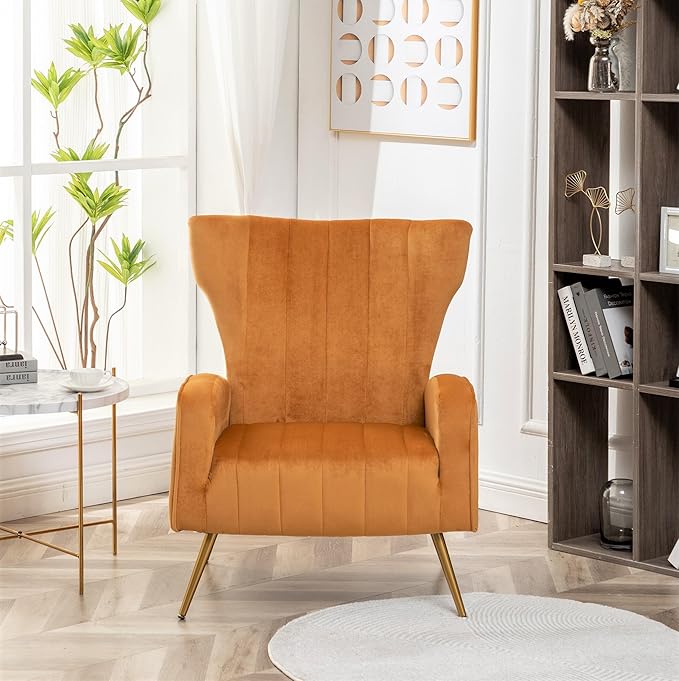Container Furniture Direct Modern Velvet Accent Chair, Channel Tufted Bedroom - Image 4