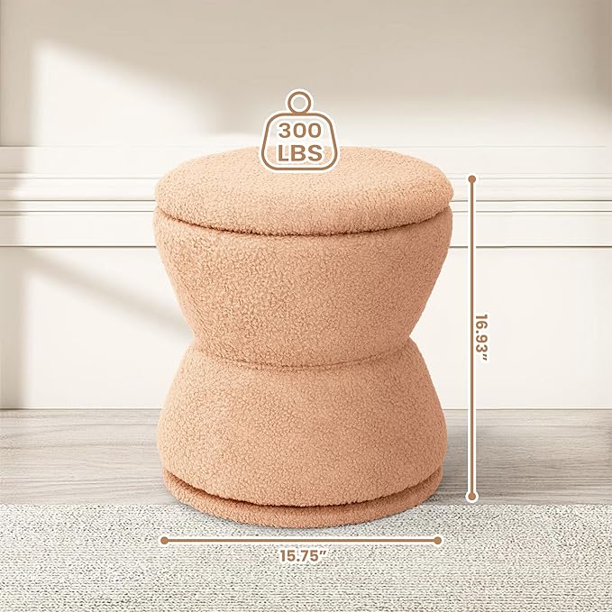360 ° Swivel Storage Ottoman, Boucle Ottoman Vanity Stool, Upholstered Footstool - Image 2